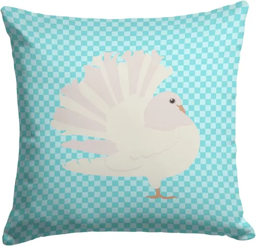 Vista 146 de Caroline's Treasures BB8163PW1414 Beltsville - Almohada decorativa de tela a cuadros pequeños, color blanco, pavo y gallina azul, lavable a máquina