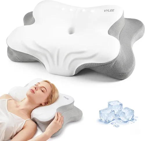Vista 9 de VYLEE Almohada cervical para el cuello para aliviar el dolor, almohada Azul y Blanco