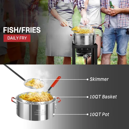 Vista 6 de Freidora para exteriores de 30 cuartos y 10 cuartos de galón Freidora de pavo Olla para hervir mariscos