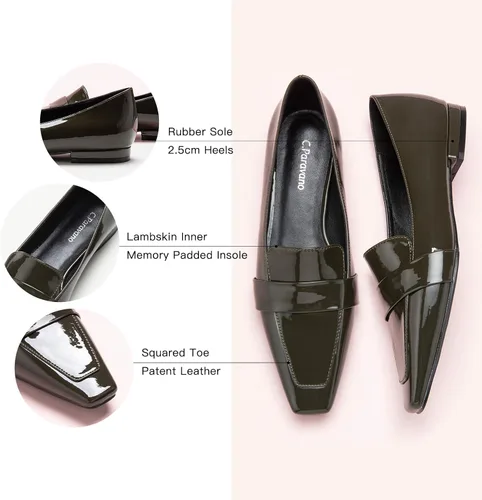 Vista 4 de C.Paravano Mocasines para mujer Mocasines de cuero Mocasines sin cordones Mocasines para mujer Mocasines planos con punta cuadrada Mocasines