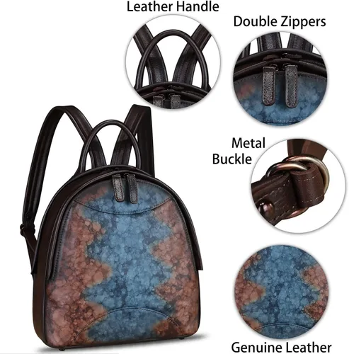 Vista 6 de IVTG Mochila de cuero genuino para mujer, estilo vintage, de cuero real, mochila de moda para hombro