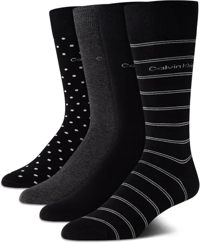 Vista 14 de Calvin Klein Calcetines de vestir para hombre, paquete de 4 unidades, mezcla de algodón suave, calcetines a rayas, calcetines largos casuales