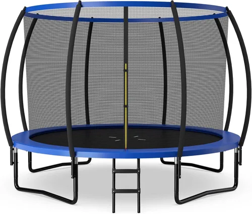 Vista 13 de Goplus Trampolines recreativos de 8 pies, 10 pies, 12 pies, 400 libras, trampolín para exteriores con cierre, escalera antideslizante, tecnología