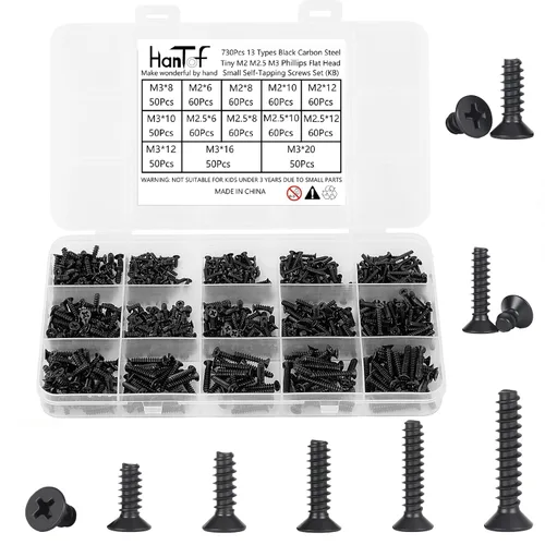 Vista 14 de 700Pcs Tornillos autorroscantes Phillips de cabeza plana con arandela, acero inoxidable 304, tornillos de madera pequeños/mini M2 M2.3 M2.6 M3, kit