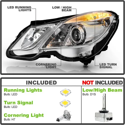 Vista 2 de ACANII - Para [HID/Xenon w/AFS] 2010-2013 Mercedes Benz E350 E550 Sedán/Wagon Proyector Faros Faros Izquierdo+Derecha