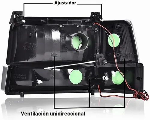 Vista 3 de Faros LED DRL, faro lente transparente carcasa negra reflector ámbar
