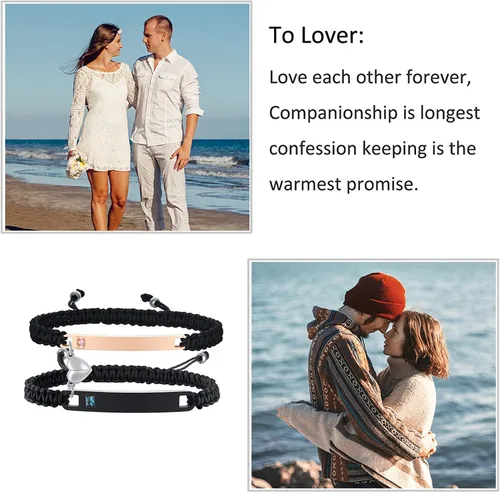 Vista 3 de MEALGUET - Pulseras magnéticas personalizadas para parejas de atracción mutua, pulseras de identificación trenzadas con nombre, conjunto de pulseras