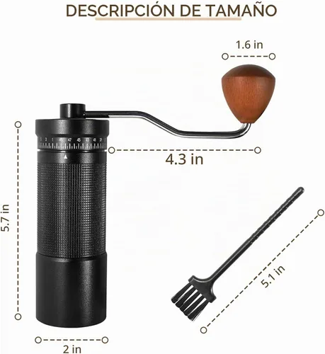 Vista 2 de Molinillo de café manual con ajustes ajustables externos digitales, molinillo de mano portátil con rebabas cónicas de acero inoxidable, capacidad