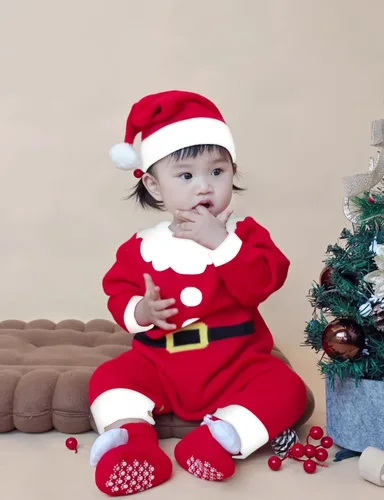 Vista 4 de AGQT Disfraces de Navidad de Papá Noel para bebés niños y niñas, talla 0-24 meses