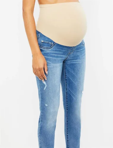 Vista 2 de Motherhood Maternity Women's Repreve Sustainable Over The Belly Skinny Denim Maternity Jeans Indigo Blue