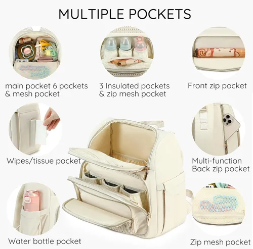 Vista 2 de MAPLELILY Mochila Bolsa de Pañales - Ligera y Elegante, Bolsa de Artículos Esenciales de Viaje para Niños, Niñas y Bebés con Cambiador, Bolsillo