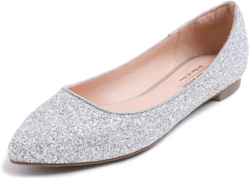 Vista 12 de FEVERSOLE Zapatos planos de ballet de patente para mujer, color macarrón colorido Beige