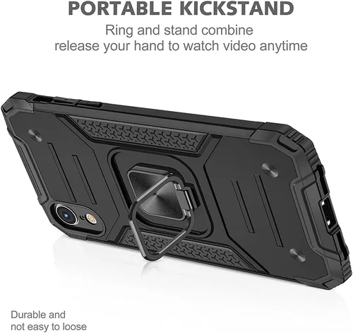 Vista 6 de HNHYGETE Funda para iPhone XR con protector de pantalla: (resistente) grado militar giratorio de 360° con función atril a prueba de golpes