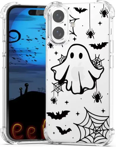Vista 30 de Funda de Halloween para Google Pixel 6A transparente con diseños de murciélagos fantasmas, funda para teléfono para niñas, elegante, delgada, a