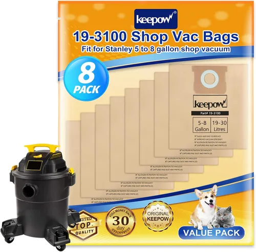 Vista 8 de Bolsas KEEPOW 19-3100 para aspiradora de 5-8 galones compatibles con Stanley, paquete de 4 bolsas de filtro desechables