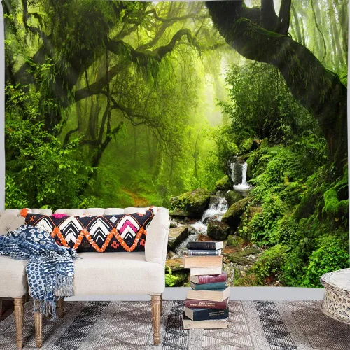 Vista 7 de Llamazing - Tapiz de paisaje forestal para decoración del hogar - Tapiz mágico para sala de estar y dormitorio