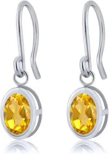 Vista 70 de Gem Stone King Aretes colgantes de plata de ley 925 de 0.276 x 0.197 in con piedra natal ovalada de alambre francés para mujer