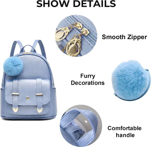 Vista 3 de Linda mochila pequeña para niñas, bolsas escolares de moda de piel sintética, mochila casual para adolescentes y mujeres, Lindo