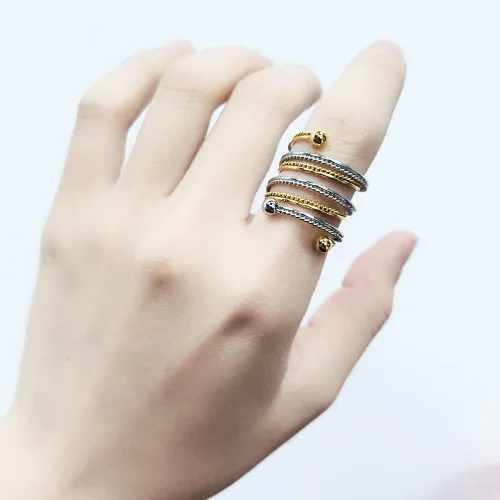 Vista 4 de OIDIMS Anillo flexible en espiral de resorte de acero inoxidable con cuentas de bola de moda, simple giro en capas, anillo apilable personalizado
