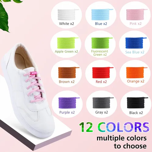 Vista 2 de Xuhal 24 pares de cordones elásticos para zapatos, sin atar, para niños y adultos, cordones elásticos para zapatos, sin atar, con hebillas