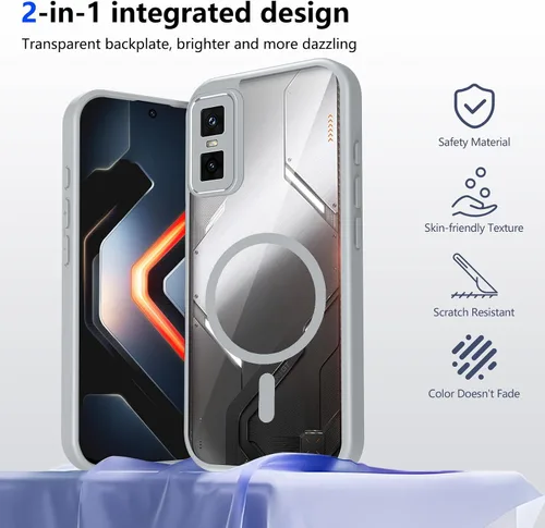 Vista 122 de Funda magnética transparente compatible con Xiaomi 17T, color negro 2 en 1 PC + TPU cubierta de teléfono a prueba de golpes, carcasa protectora