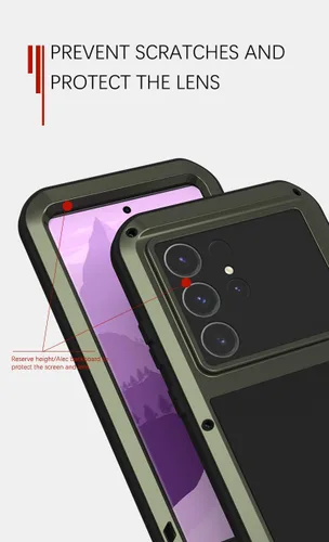 Vista 3 de LOVE MEI Funda de metal para Samsung Galaxy S24 Ultra, resistente al aire libre, de aluminio, de metal, militar, a prueba de golpes, protección Negro