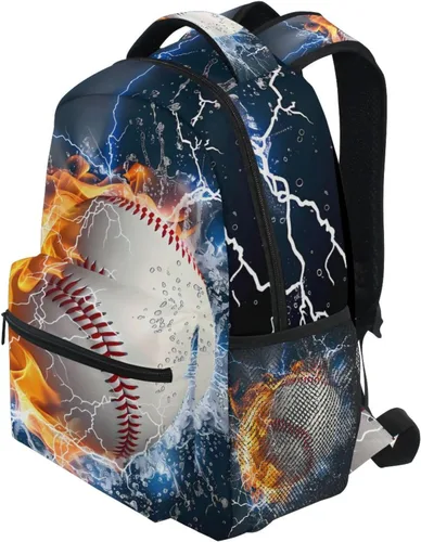 Vista 3 de Mochila para adultos, mochila escolar casual, bolsa de viaje con cremallera, Abstracción Fuego Agua Béisbol De, Mochilas Daypack