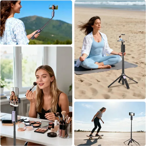 Vista 7 de Funme Trípode de seguimiento facial automático para iPhone, trípode de 59 pulgadas con control remoto, rotación de 360 grados que sigue tu