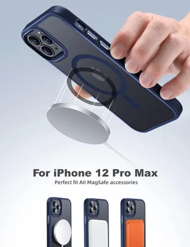 Vista 2 de Tigowos Funda para iPhone 12 Pro Max con diseño previsto para MagSafe de 10 pies, resistente a las caídas, con sensación de piel mate, cubierta