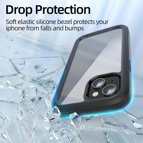 Vista 4 de WXR Compatible con iPhone 15 Plus/iPhone 14 Plus, silicona suave y parte trasera de policarbonato duro transparente e interior de policarbonato Negro