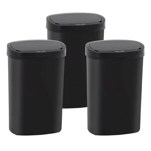 Vista 8 de PayLessHere Bote de basura de plástico de 13 galones Negro Tapa automática sin contacto con sensor de movimiento Bote de basura de cocina