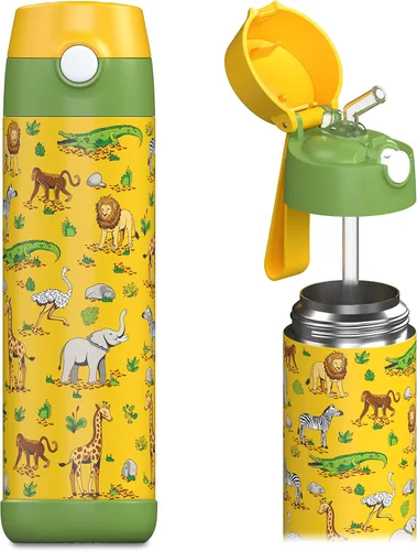 Vista 20 de Jarlson® CHARLI - Botella de agua para niños [12 onzas], botella térmica de acero inoxidable con pajilla, botella de agua aislada a prueba