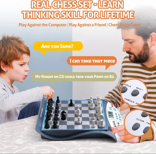 Vista 6 de Talking Chess Master - Juego de ajedrez electrónico con clasificación ELO de 2000, ideal para entrenamiento de estrategia cerebral, juego