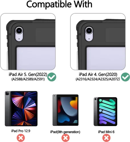 Vista 7 de Funda impermeable compatible con iPad Air de 11 pulgadas (M2)/5ª/4ª generación de 10.9 pulgadas, funda protectora de cuerpo completo con protector