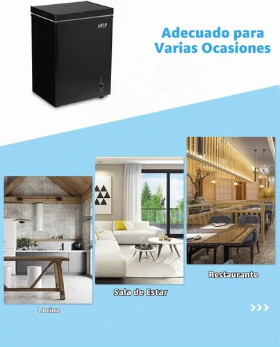 Vista 2 de Congelador de pecho de 3.5 pies cúbicos Mini congelador compacto con puerta abierta superior, color negro 7 Gears Temperature Control, Removable