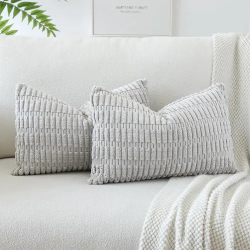 Vista 44 de OTOSTAR - Paquete de 2 fundas de almohada decorativas de pana suave de 18 x 18 pulgadas, funda de cojín a rayas estilo bohemio para sofá, cama, sala