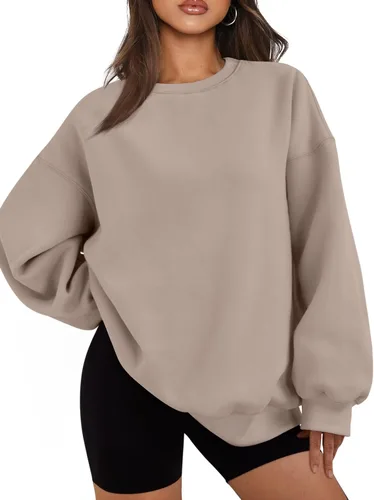 Vista 16 de EFAN Sudaderas de gran tamaño para mujer, cuello redondo, casuales, para Albaricoque