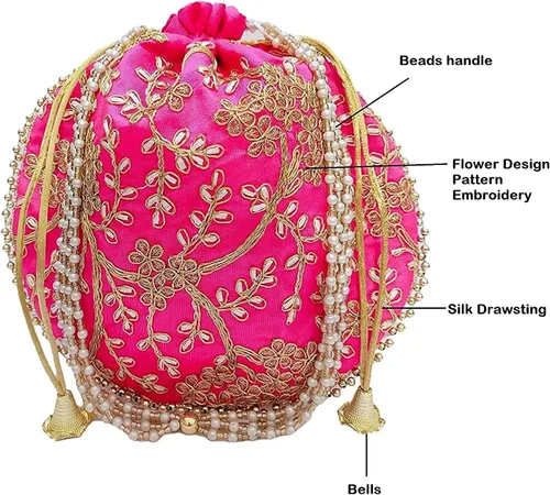 Vista 4 de Bolso de mano de seda bordado de diseño étnico indio para mujer