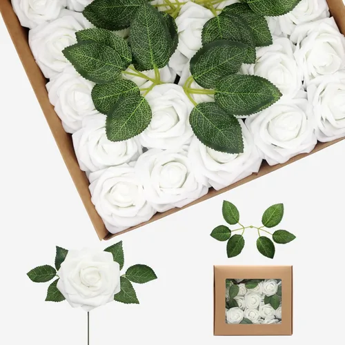 Vista 68 de Flores artificiales, rosas falsas de espuma de aspecto real, combo de flores artificiales de boda para ramos de boda, centros de mesa, arreglos