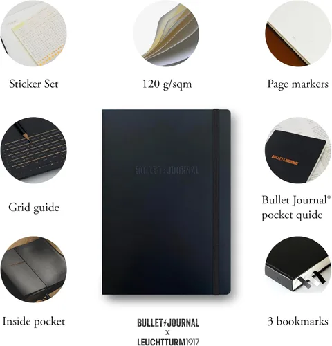 Vista 19 de LEUCHTTURM1917 The Official Bullet Journal Edition 2 - Cuaderno construido para BuJo, tamaño mediano A5 204 páginas de papel de 4.23 oz/m², con guía
