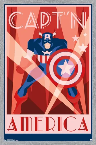 Vista 16 de Trends International Marvel Comics - Póster de pared Art Deco, Capitán América, 14.725 x 22.375 pulgadas, versión enmarcada de madera de granero