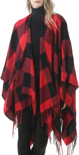 Vista 2 de Zando Womens Warm Shawl Wrap Open Front Poncho Cape Color Block Shawls Winter Cardigan Wrap Printed Ponchos for Women 2