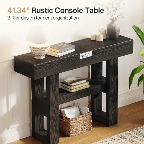 Vista 3 de Tribesigns Mesa consola de 41.34 pulgadas, mesa de entrada rústica con almacenamiento de 2 niveles, muebles de sofá estrecho para vestíbulo, sala