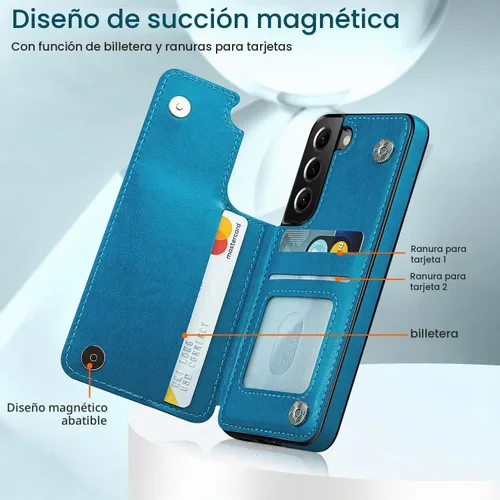 Vista 3 de Korecase - Funda tipo cartera para Samsung Galaxy S23 con tarjetero y tarjetero de piel sintética, diseño de mariposas y flores, color azul