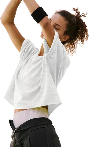 Vista 3 de Camisetas cortas de manga corta para mujer, de algodón, básicas, casuales, atléticas, para yoga, correr, para verano