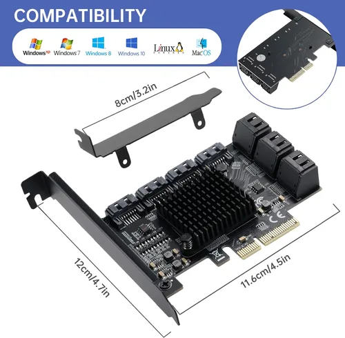 Vista 6 de Tarjeta PCI Express a SATA 3.0 de 2X 10 Puertos, Tarjeta de Expansión PCI Express a SATA III de 6Gbps, Chips ASM1166+JMB575