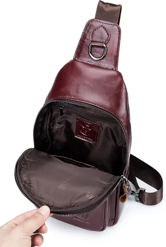 Vista 4 de Bolso bandolera de piel auténtica, informal, para viajes, senderismo, hombro, mochila vintage para hombres y mujeres