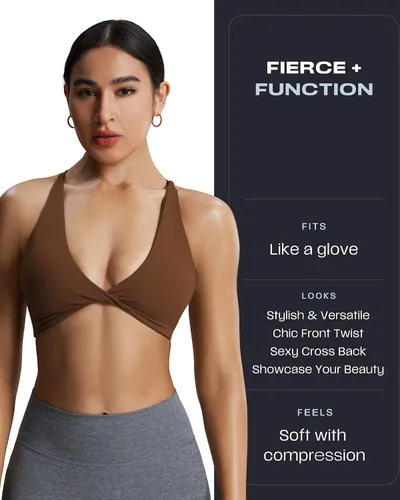 Vista 2 de Aoxjox Sienna - Brasieres deportivos de entrenamiento para mujer, de bajo impacto, estilo ombliguera, sin mangas, para yoga