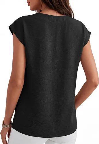 Vista 4 de ANRABESS - Blusa casual de negocios para mujer, manga casquillo, cuello