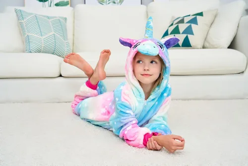 Vista 4 de Pijama unisex de una pieza de unicornio para niñas, disfraz de Halloween, cosplay, ropa de dormir